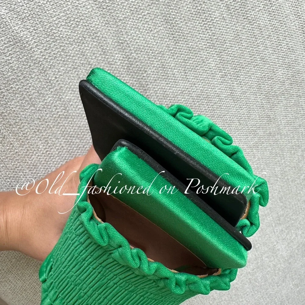 GANNI Smocked Kitten-Heel Mules
